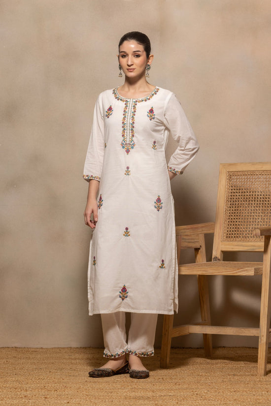 Cream Embroidered Kurta 3 Pcs Set