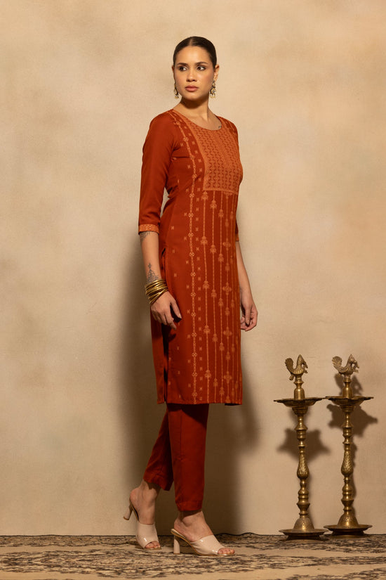 Rust Printed Kurta 3 Pcs Set