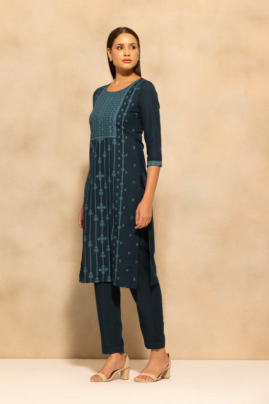 Blue Printed Kurta 3 Pcs Set