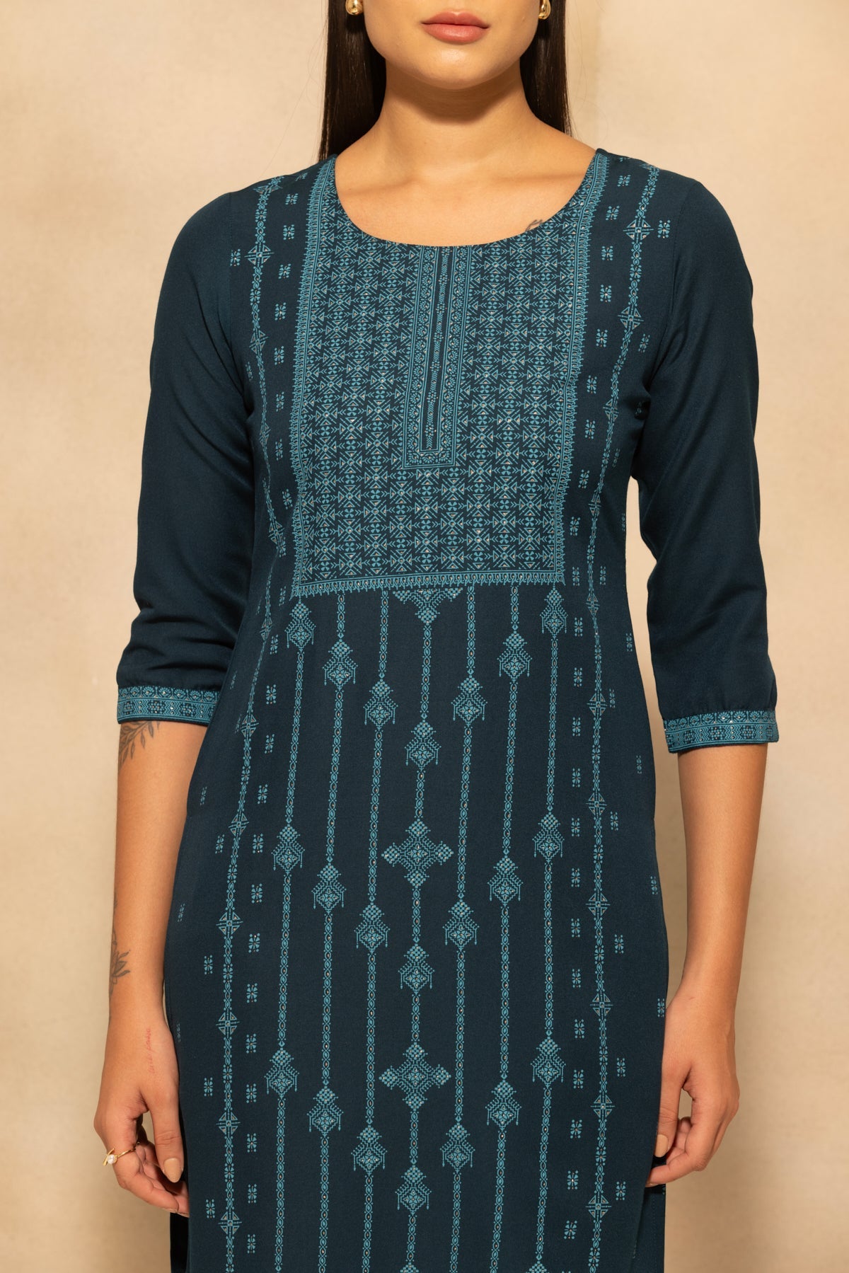 Blue Printed Kurta 3 Pcs Set