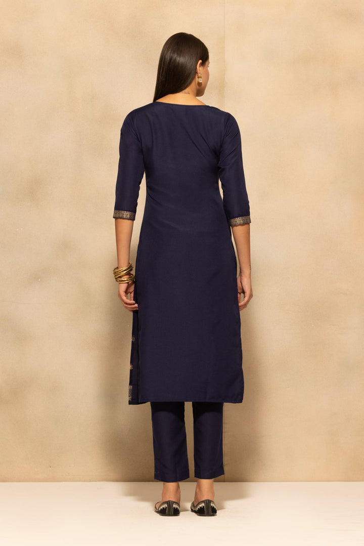 Navy Blue Printed Kurta 3 Pcs Set