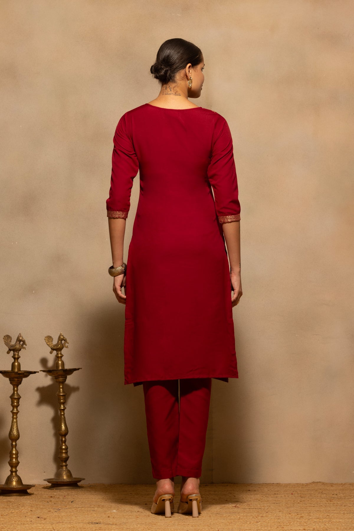 Maroon Printed Kurta 3 Pcs Set