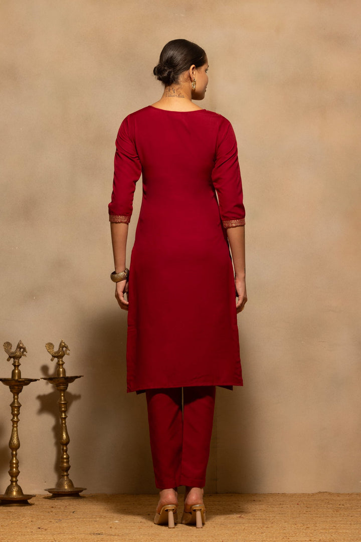Maroon Printed Kurta 3 Pcs Set
