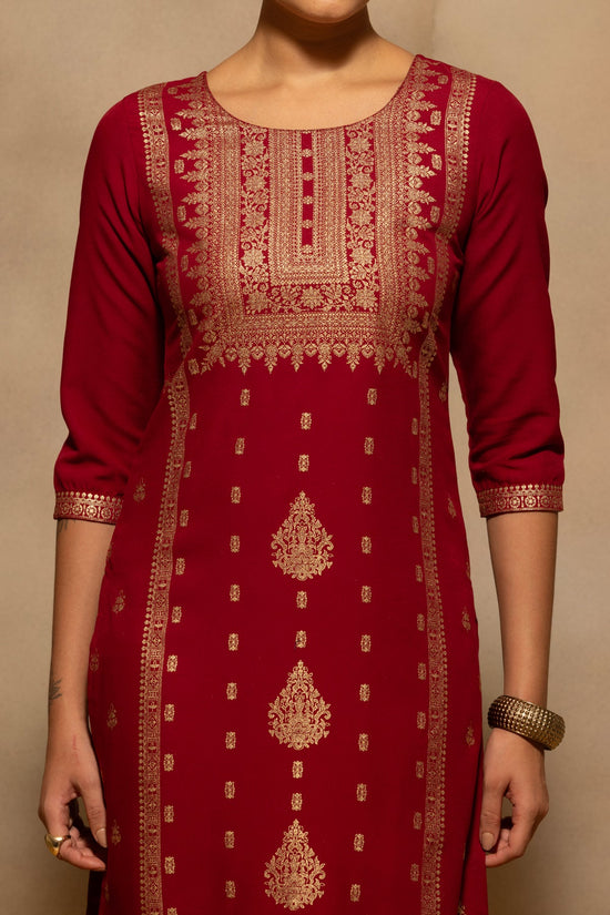 Maroon Printed Kurta 3 Pcs Set