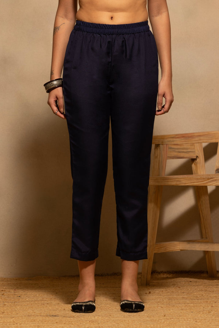 Navy Blue Printed Kurta 3 Pcs Set