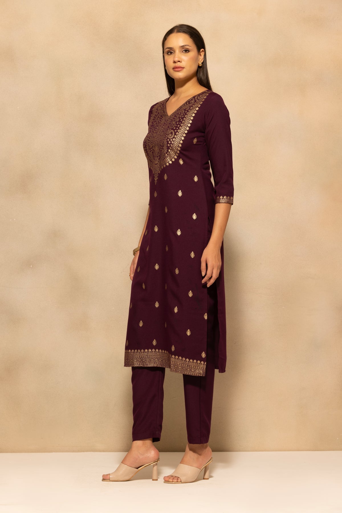 Purple Printed Kurta 3 Pcs Set