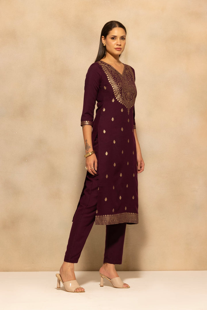 Purple Printed Kurta 3 Pcs Set