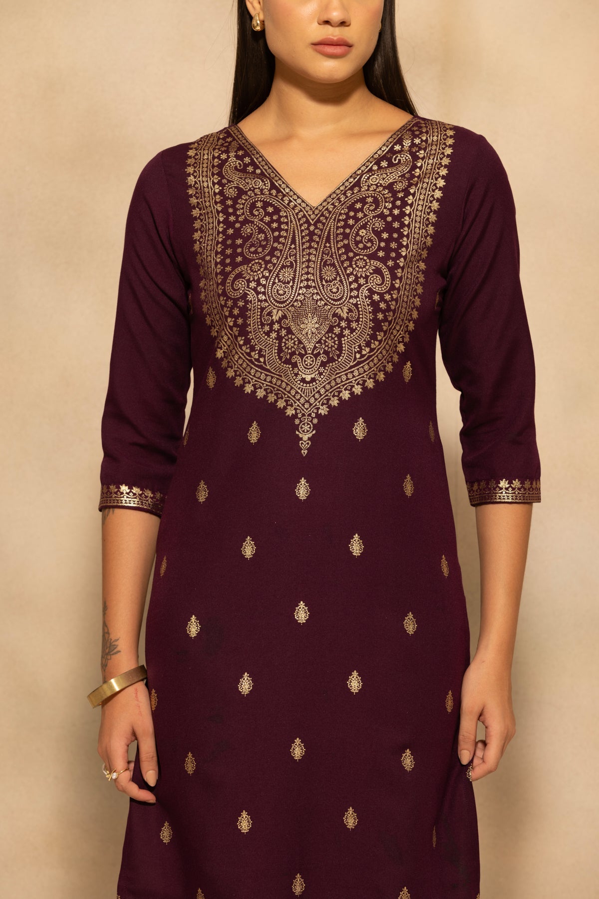 Purple Printed Kurta 3 Pcs Set