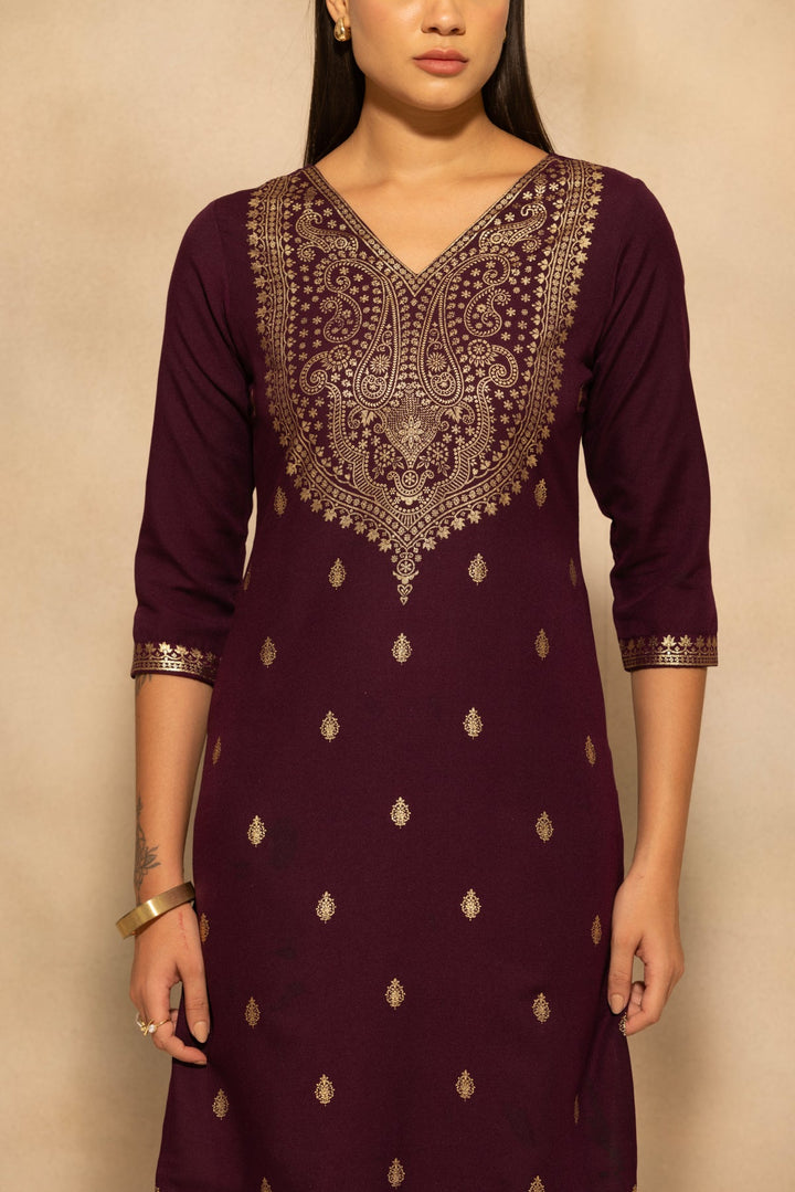 Purple Printed Kurta 3 Pcs Set