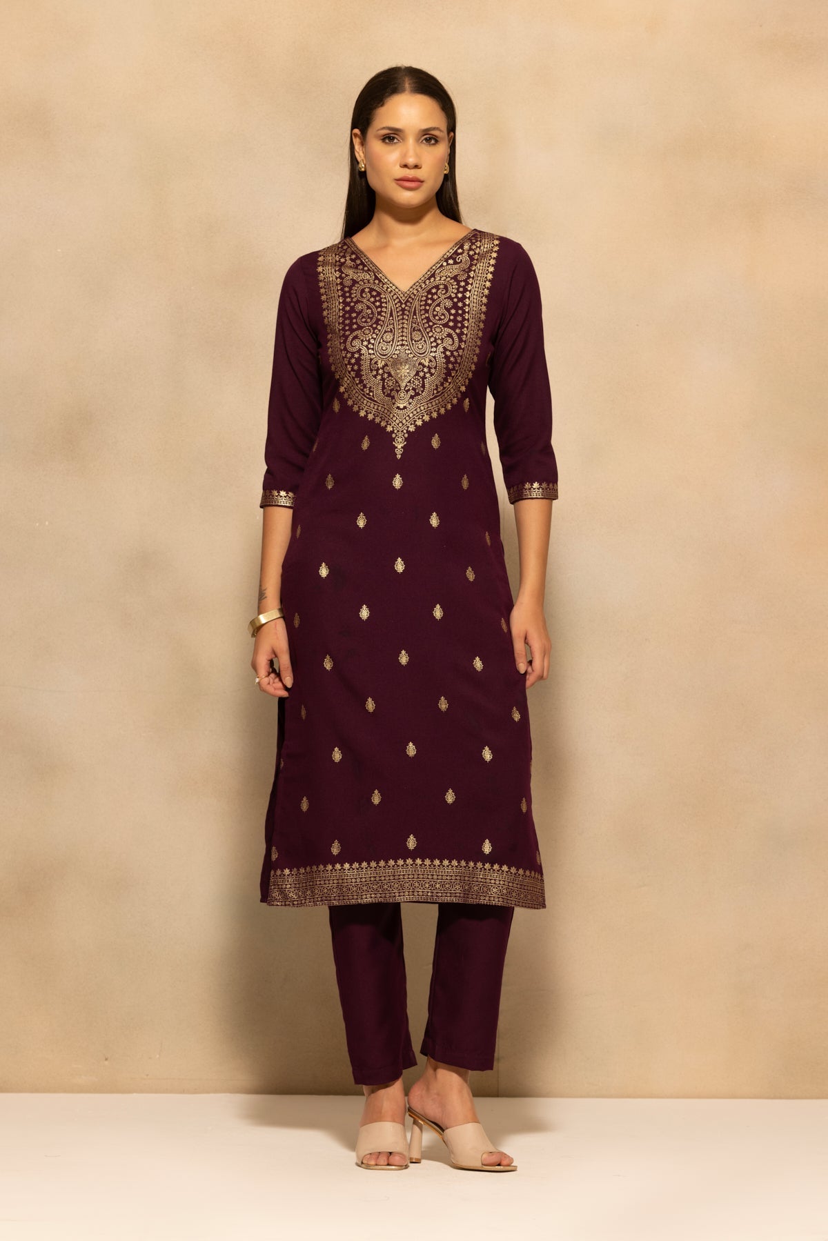 Purple Printed Kurta 3 Pcs Set