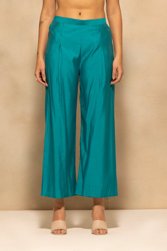 Teal Flared Embroidered Kurta 3 Pcs Set