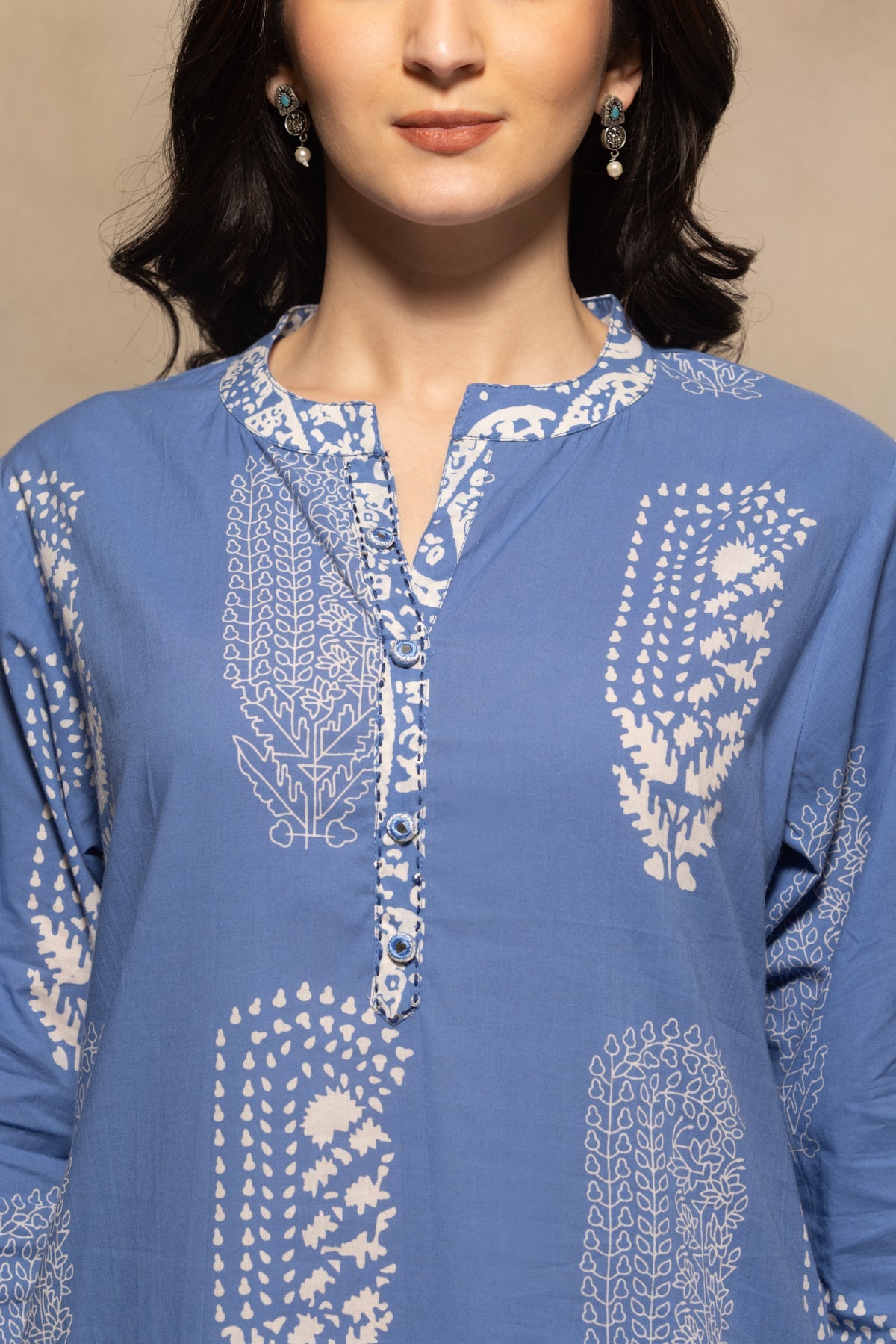 Blue Printed Kurta 3 Pcs Set