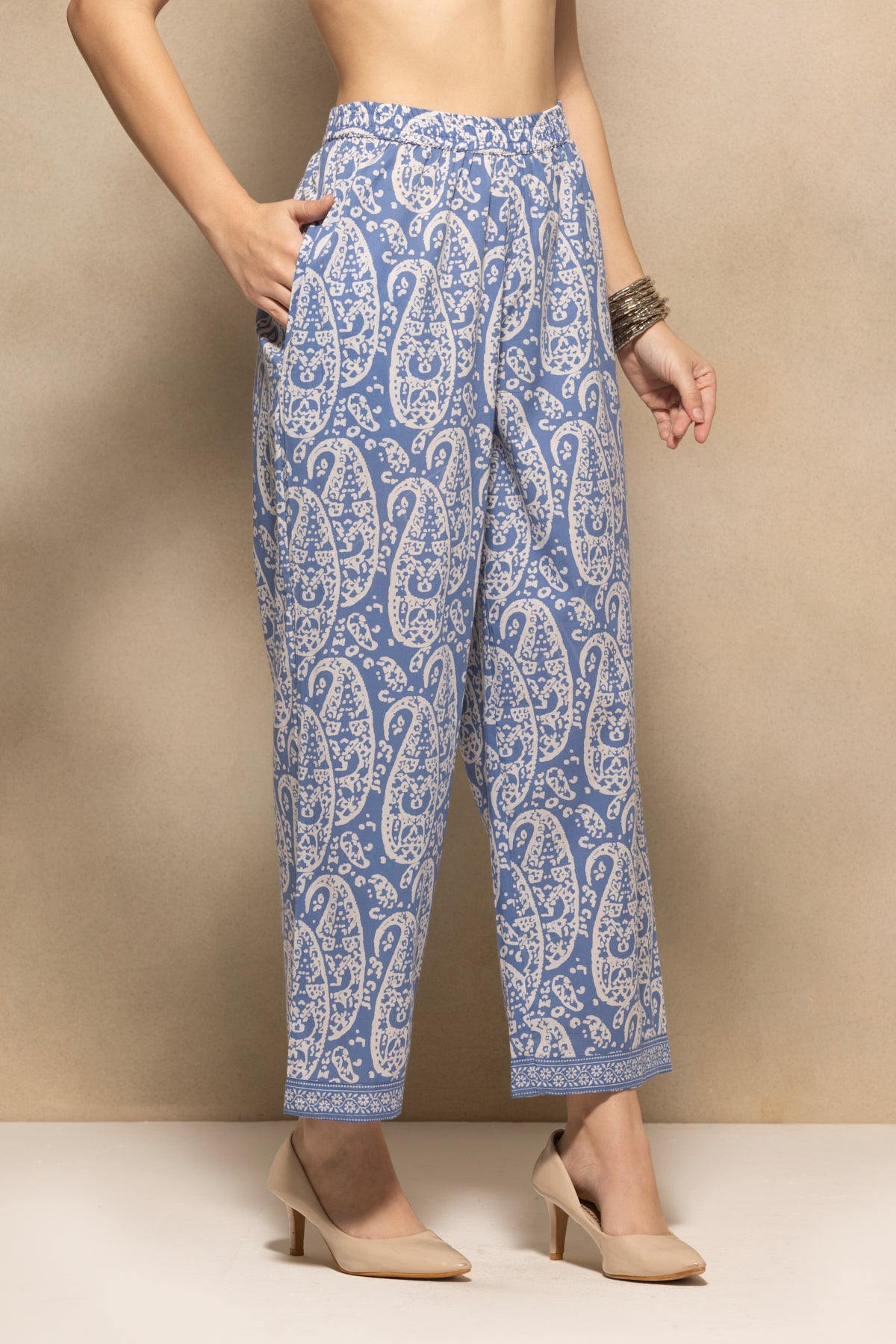 Blue Printed Kurta 3 Pcs Set