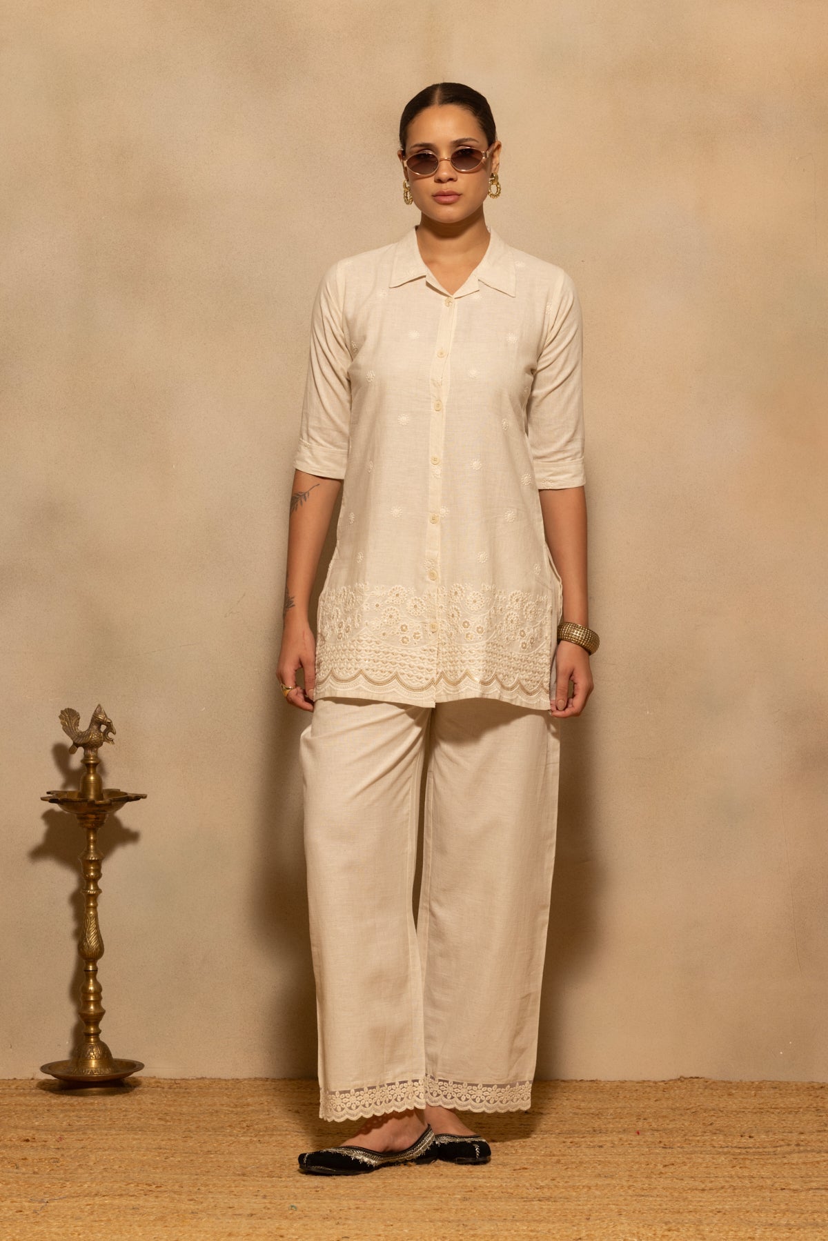 Beige Embroidered Co-Ord Set