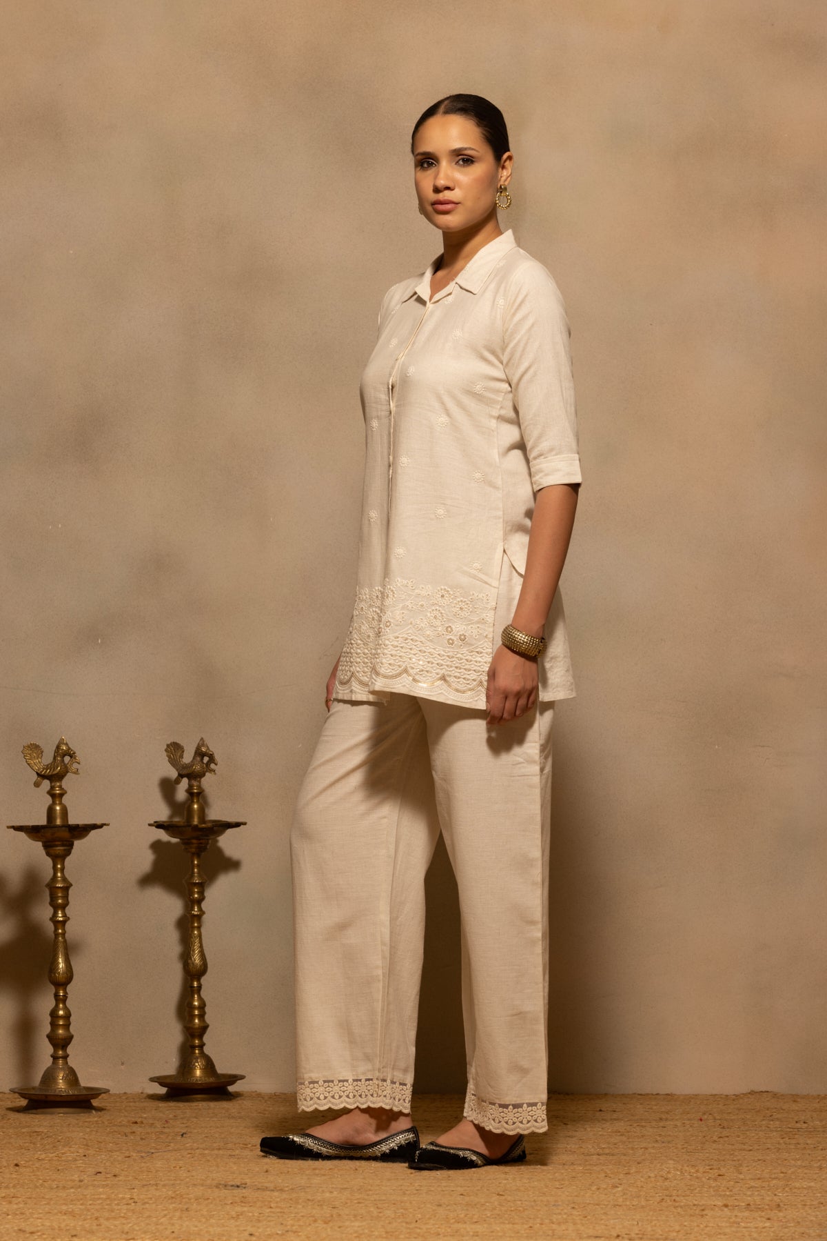 Beige Embroidered Co-Ord Set