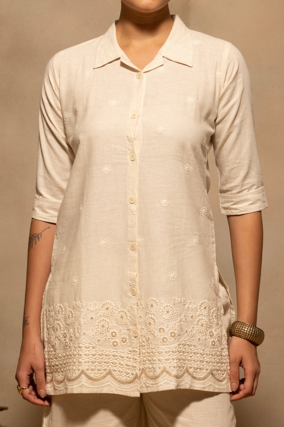 Beige Embroidered Co-Ord Set
