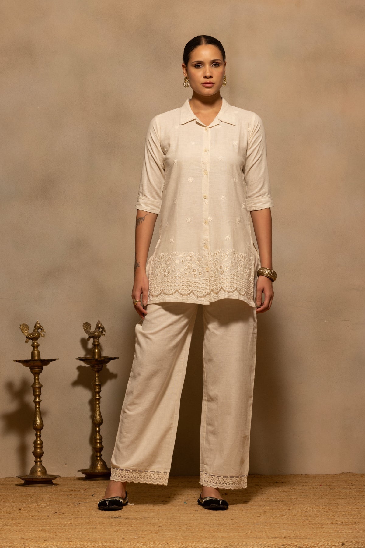 Beige Embroidered Co-Ord Set