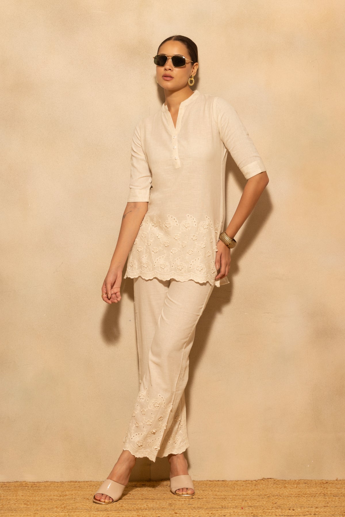 Beige Embroidered Co-Ord Set