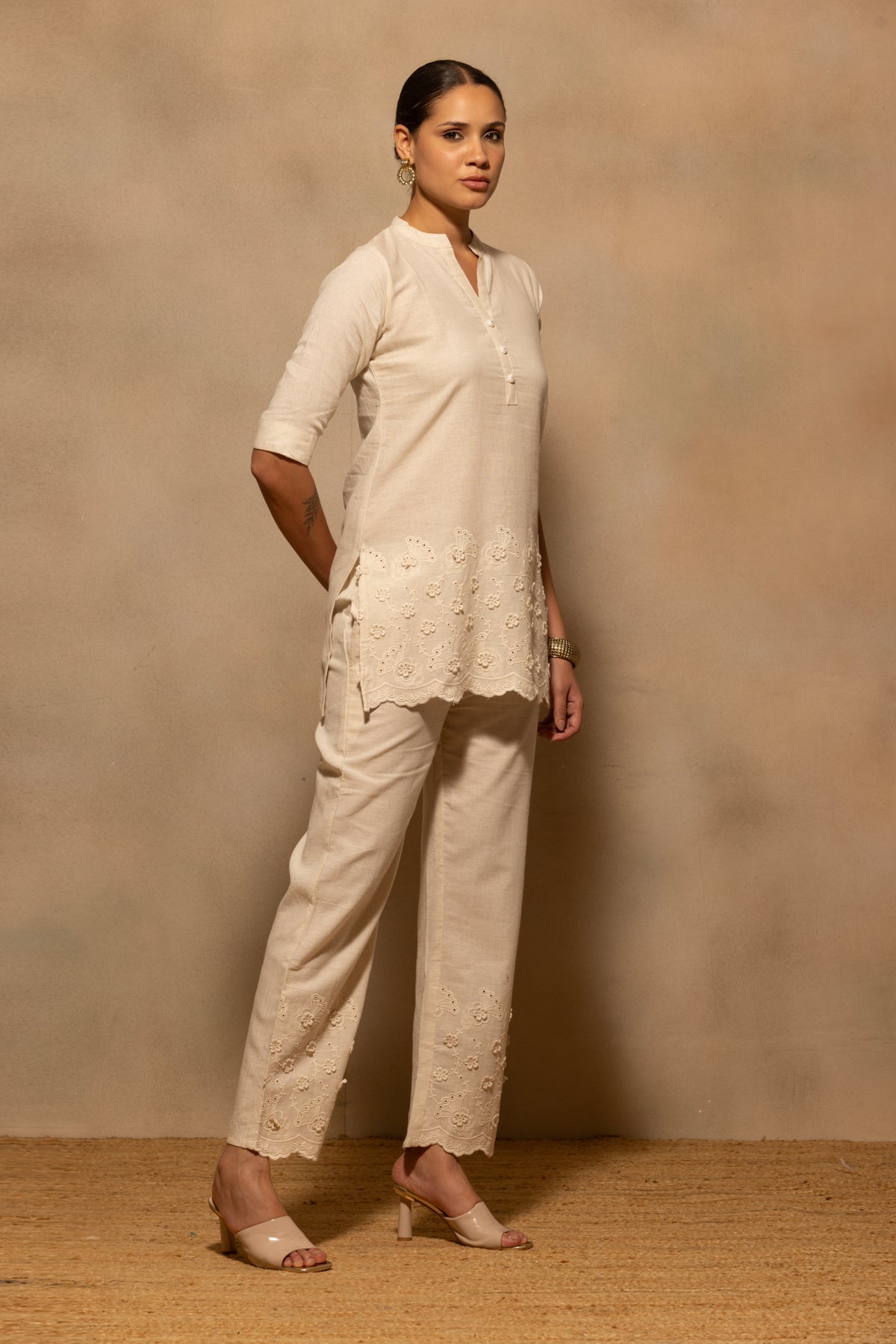 Beige Embroidered Co-Ord Set