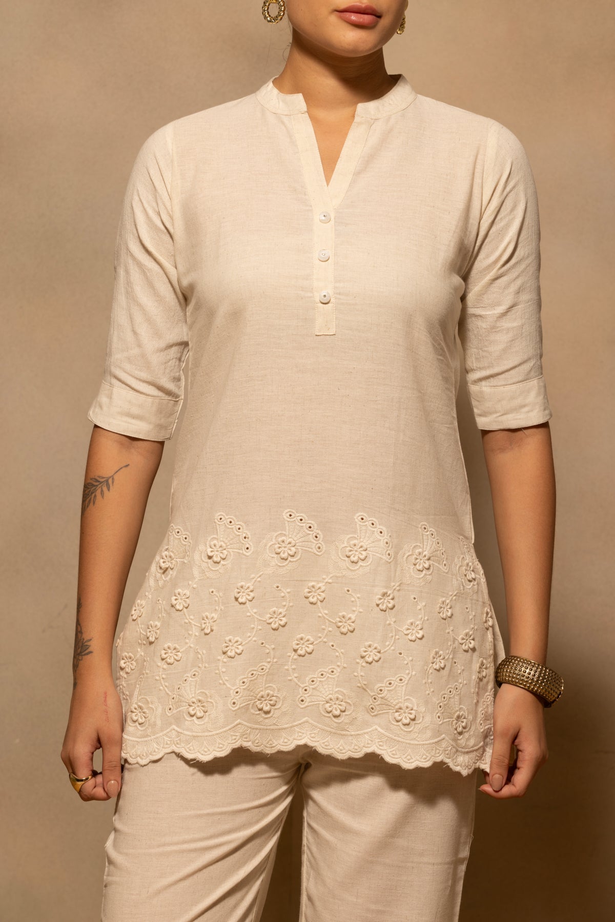 Beige Embroidered Co-Ord Set