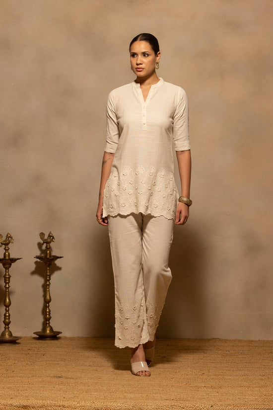 Beige Embroidered Co-Ord Set