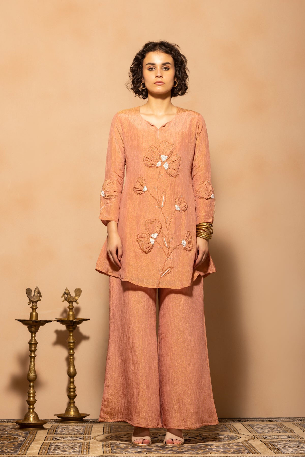 Pink A-line Self-Design Co-Ord Set