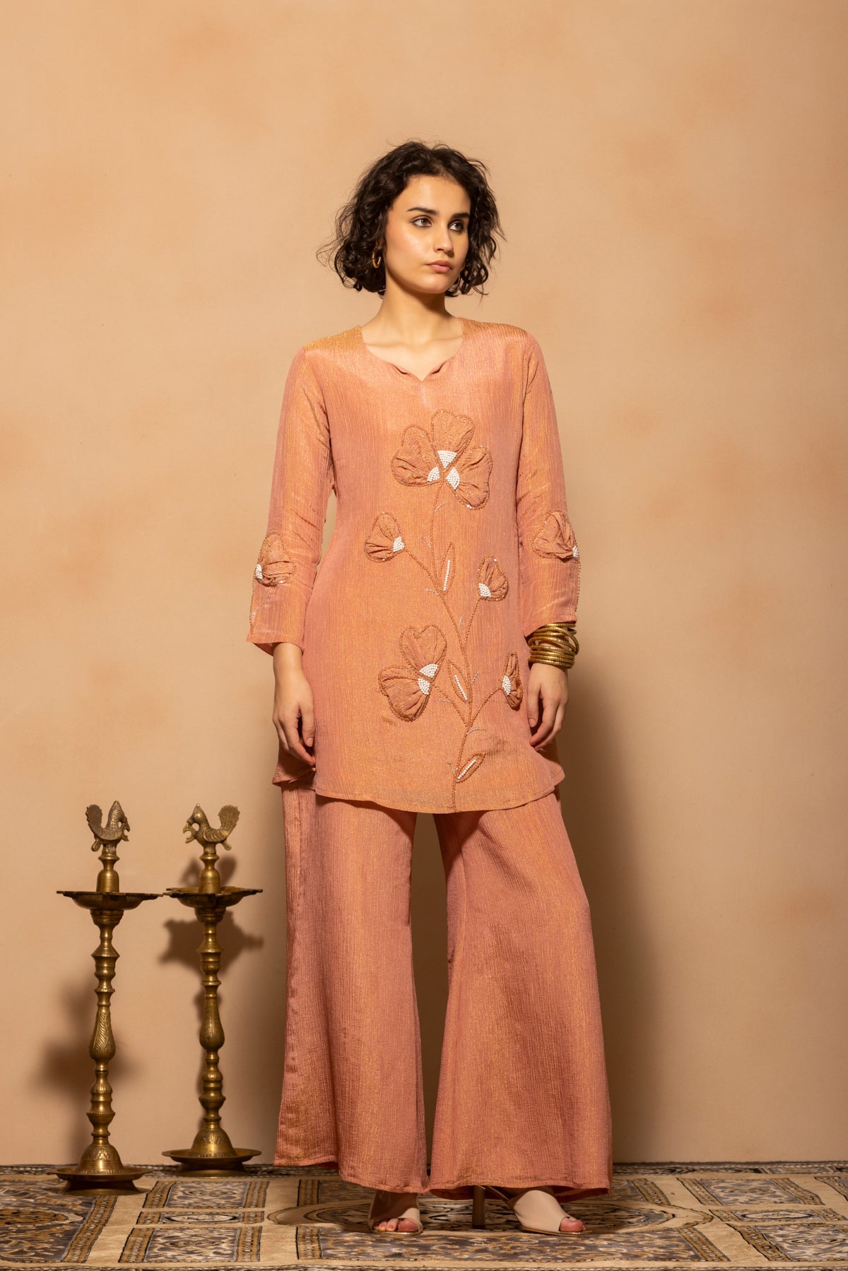 Pink A-line Self-Design Co-Ord Set