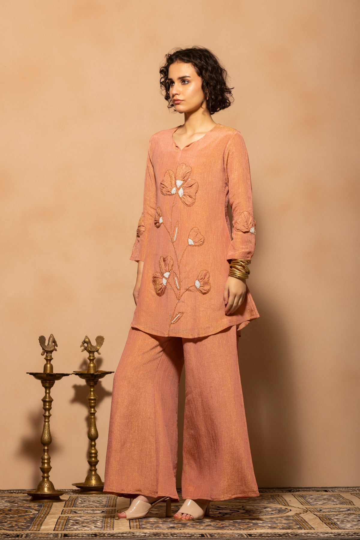 Pink A-line Self-Design Co-Ord Set