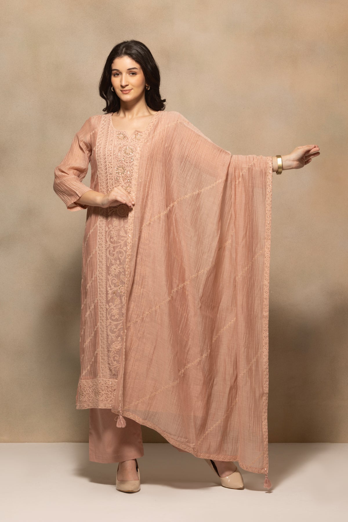 Pink Embellished Kurta 3 Pcs Set