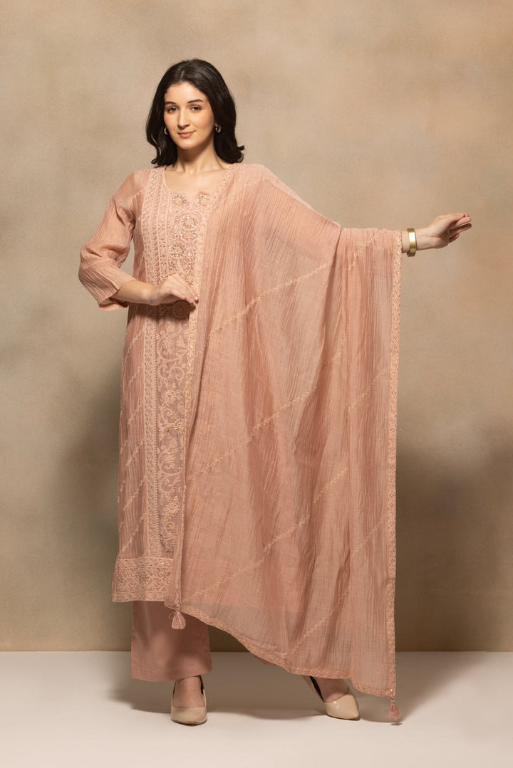 Pink Embellished Kurta 3 Pcs Set