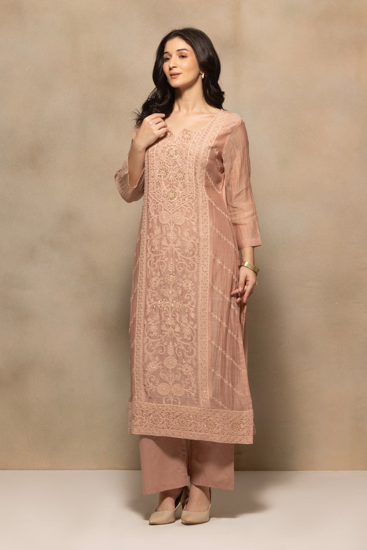 Pink Embellished Kurta 3 Pcs Set