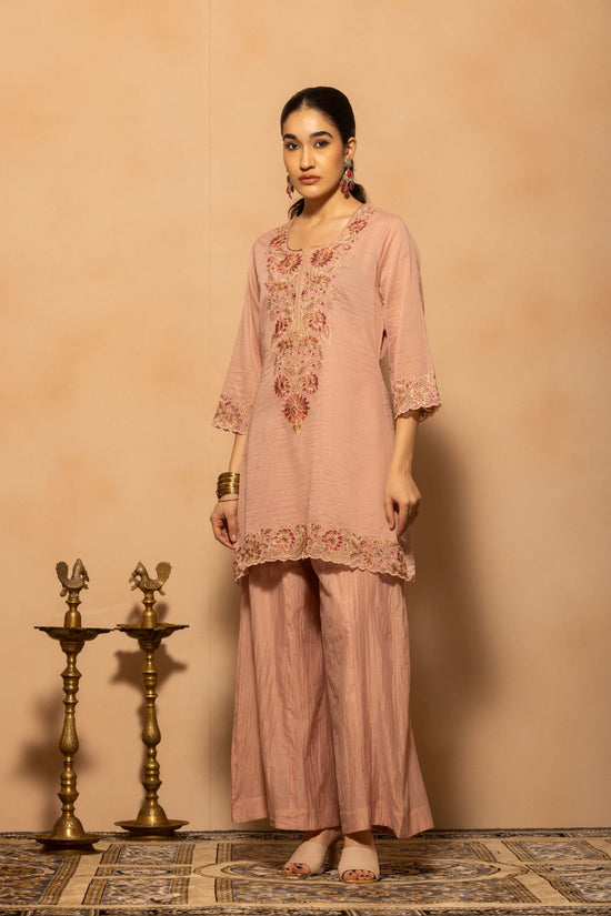 Pink A-line Embroidered Kurta 3 Pcs Set