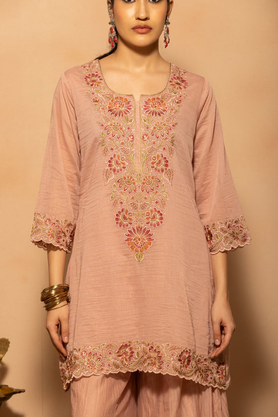 Pink A-line Embroidered Kurta 3 Pcs Set