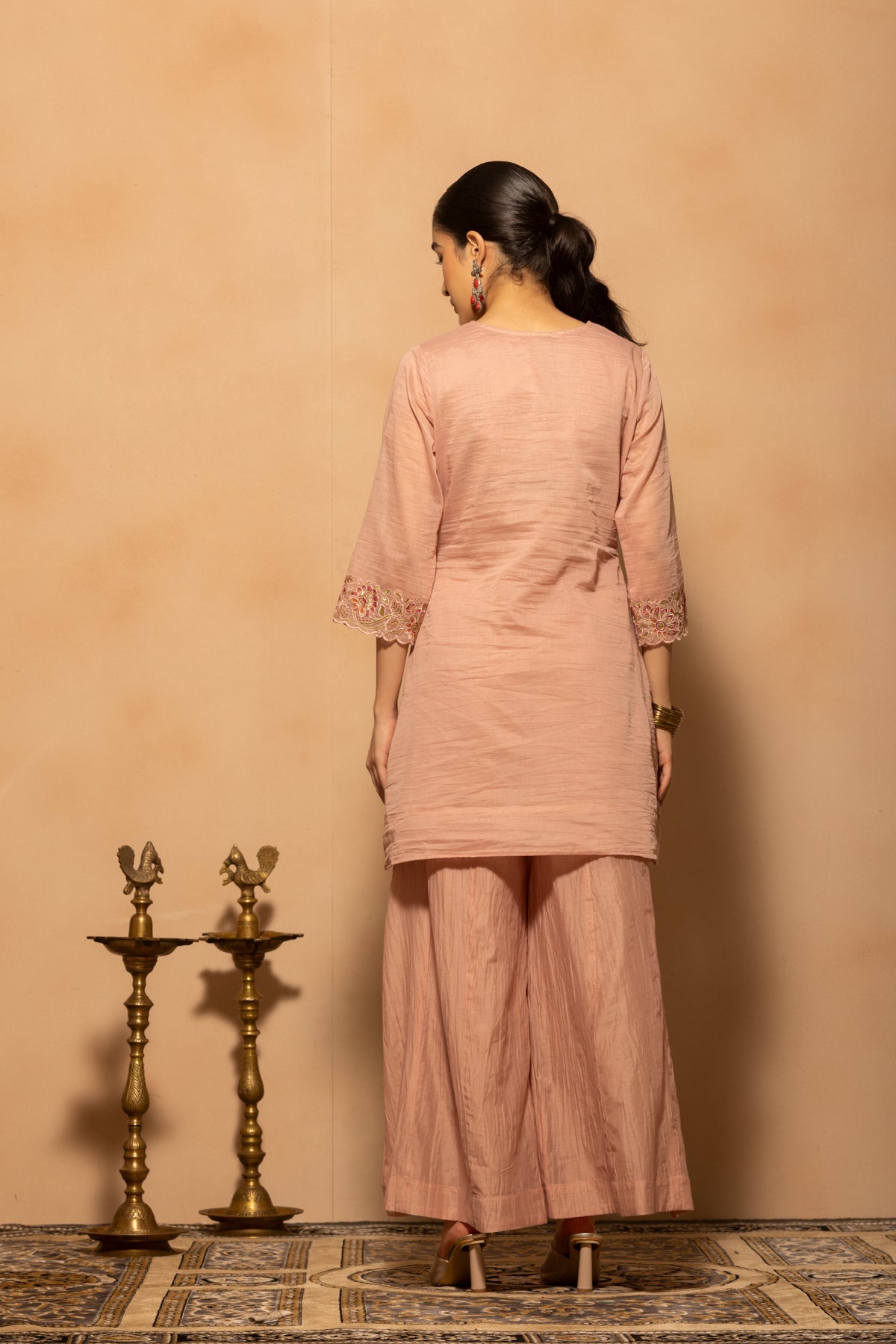 Pink A-line Embroidered Kurta 3 Pcs Set