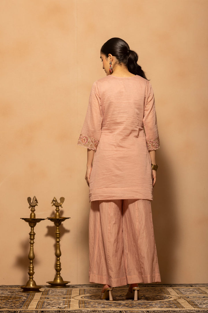 Pink A-line Embroidered Kurta 3 Pcs Set
