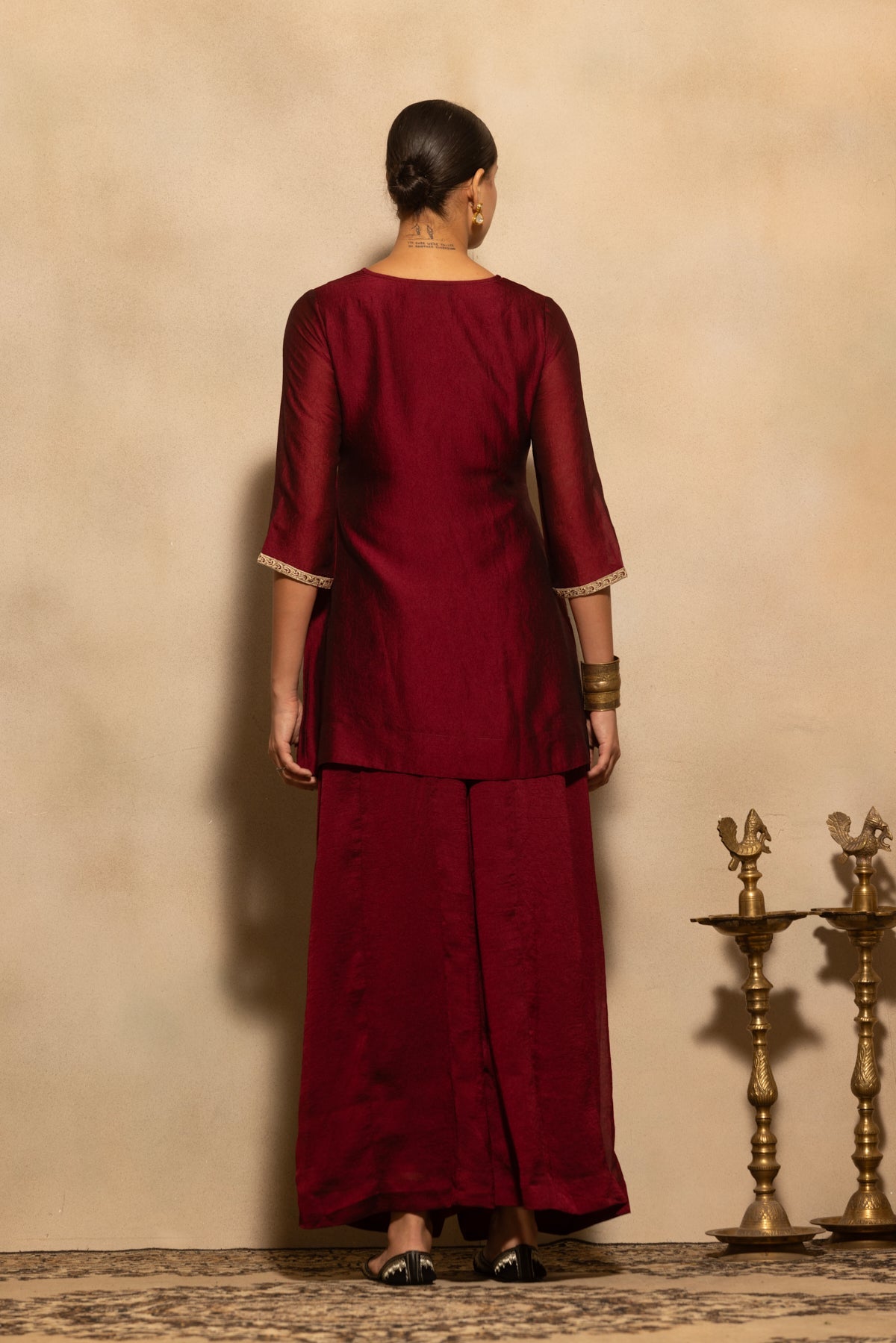 Maroon Embroidered Kurta 3 Pcs Set