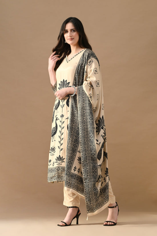 Beige Stone Embellished Kurta 3 Pcs Set