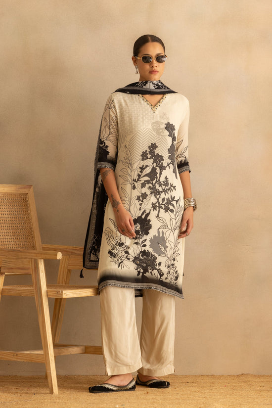 Cream Printed Kurta 3 Pcs Set