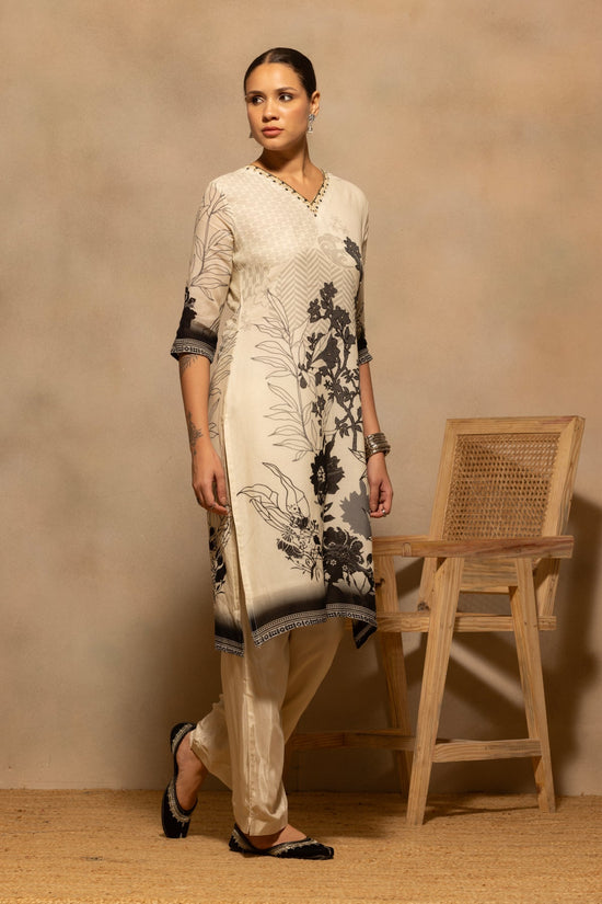 Cream Printed Kurta 3 Pcs Set