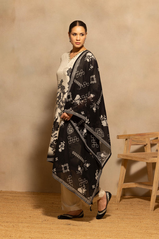 Cream Printed Kurta 3 Pcs Set