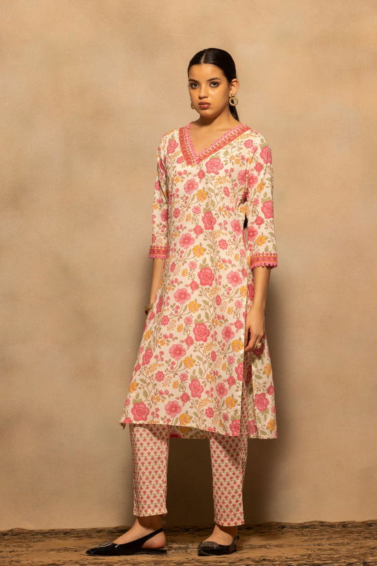 Cream Floral Printed Kurta 3 Pcs Set