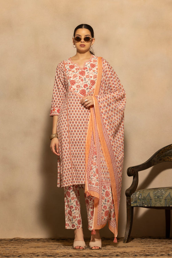 Cream Floral Printed Kurta 3 Pcs Set