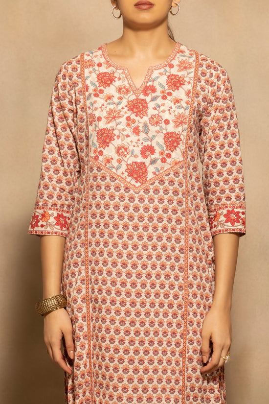 Cream Floral Printed Kurta 3 Pcs Set