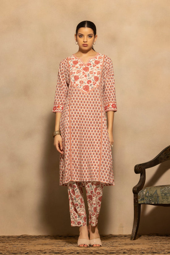 Cream Floral Printed Kurta 3 Pcs Set