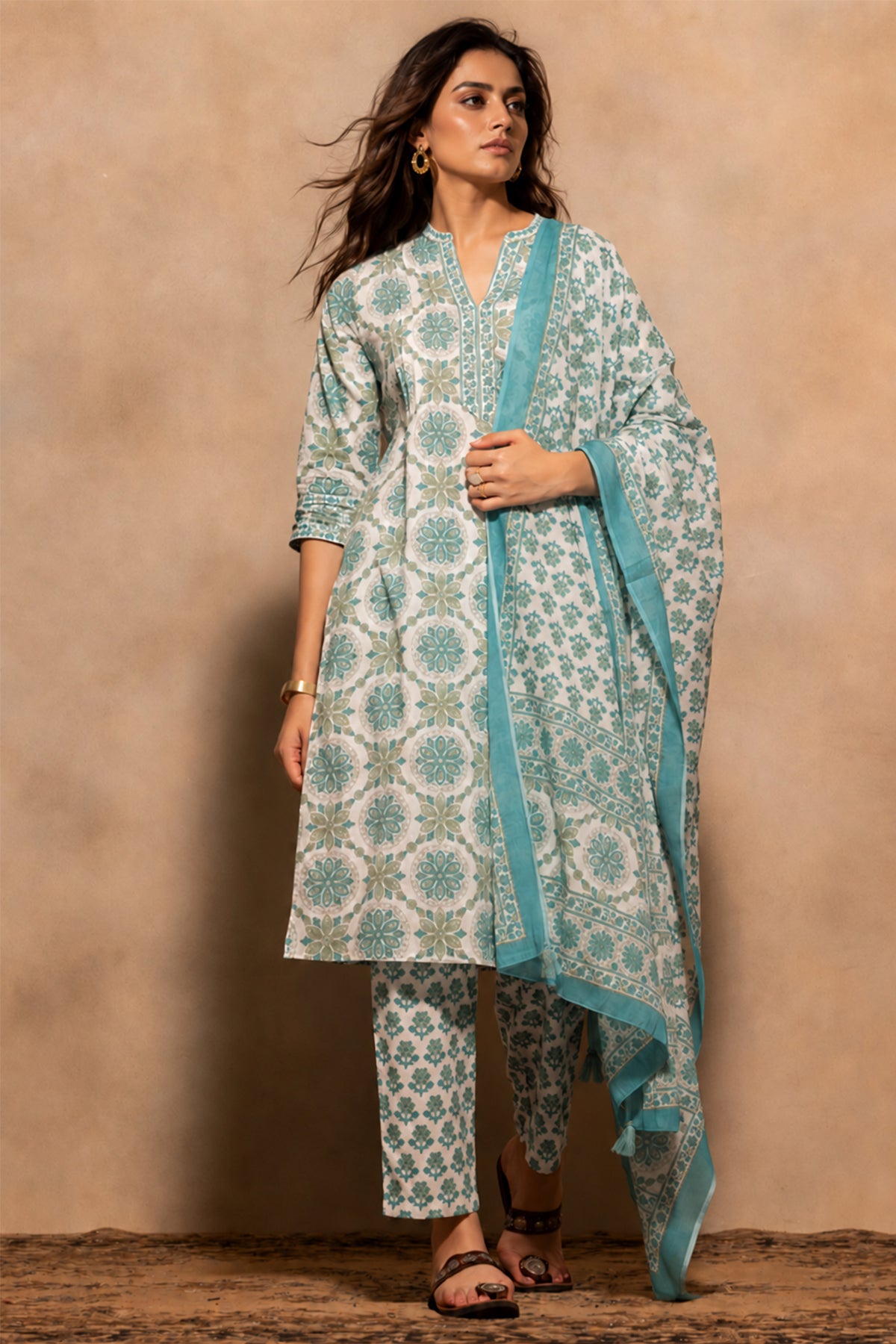 White Printed Kurta 3 Pcs Set