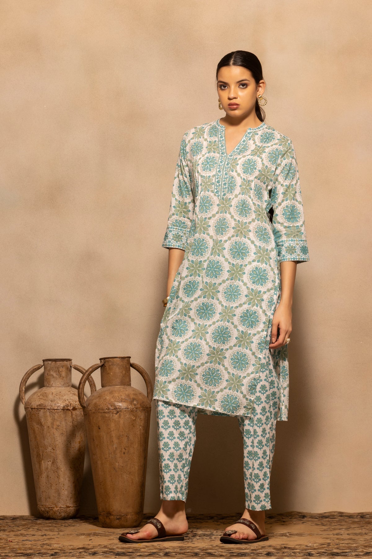 White Printed Kurta 3 Pcs Set