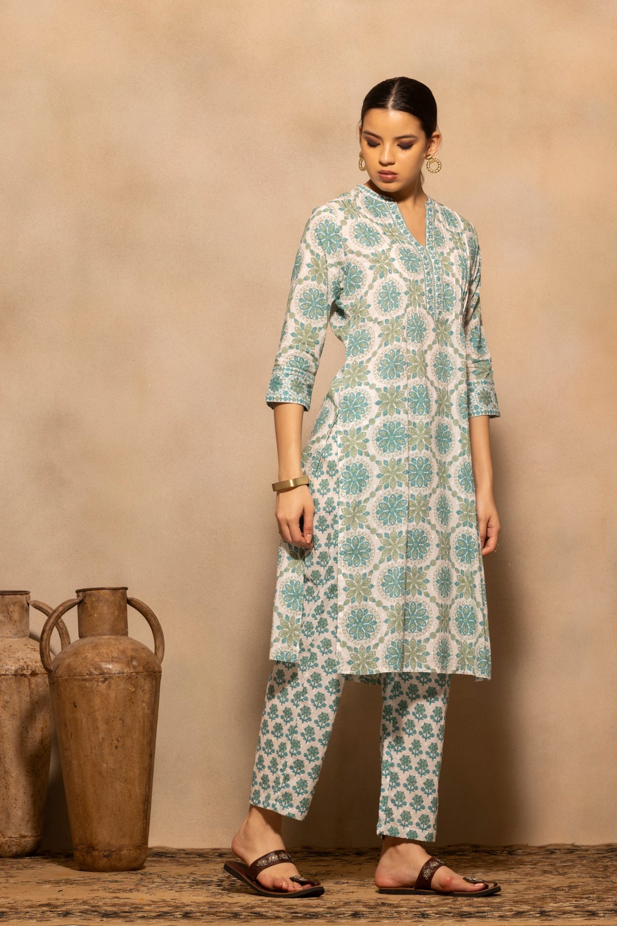 White Printed Kurta 3 Pcs Set