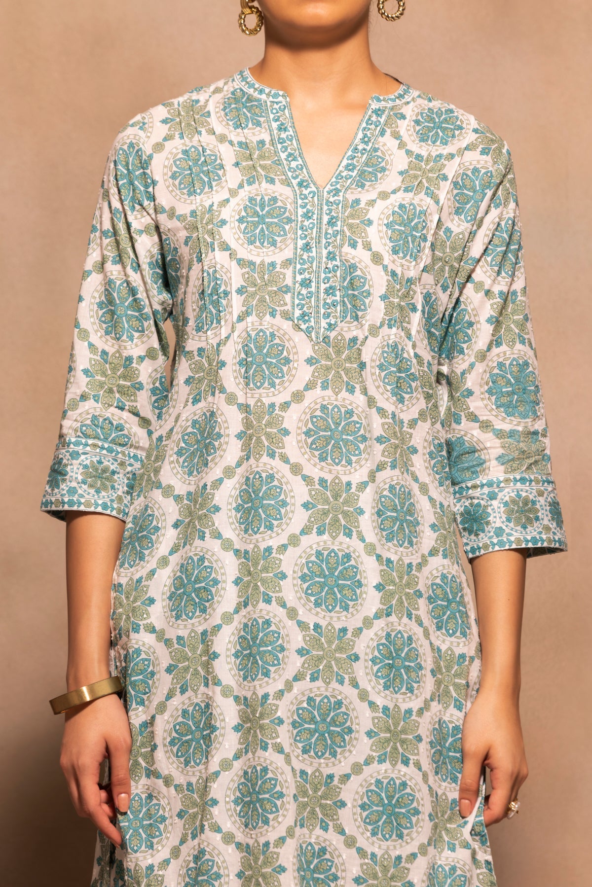 White Printed Kurta 3 Pcs Set