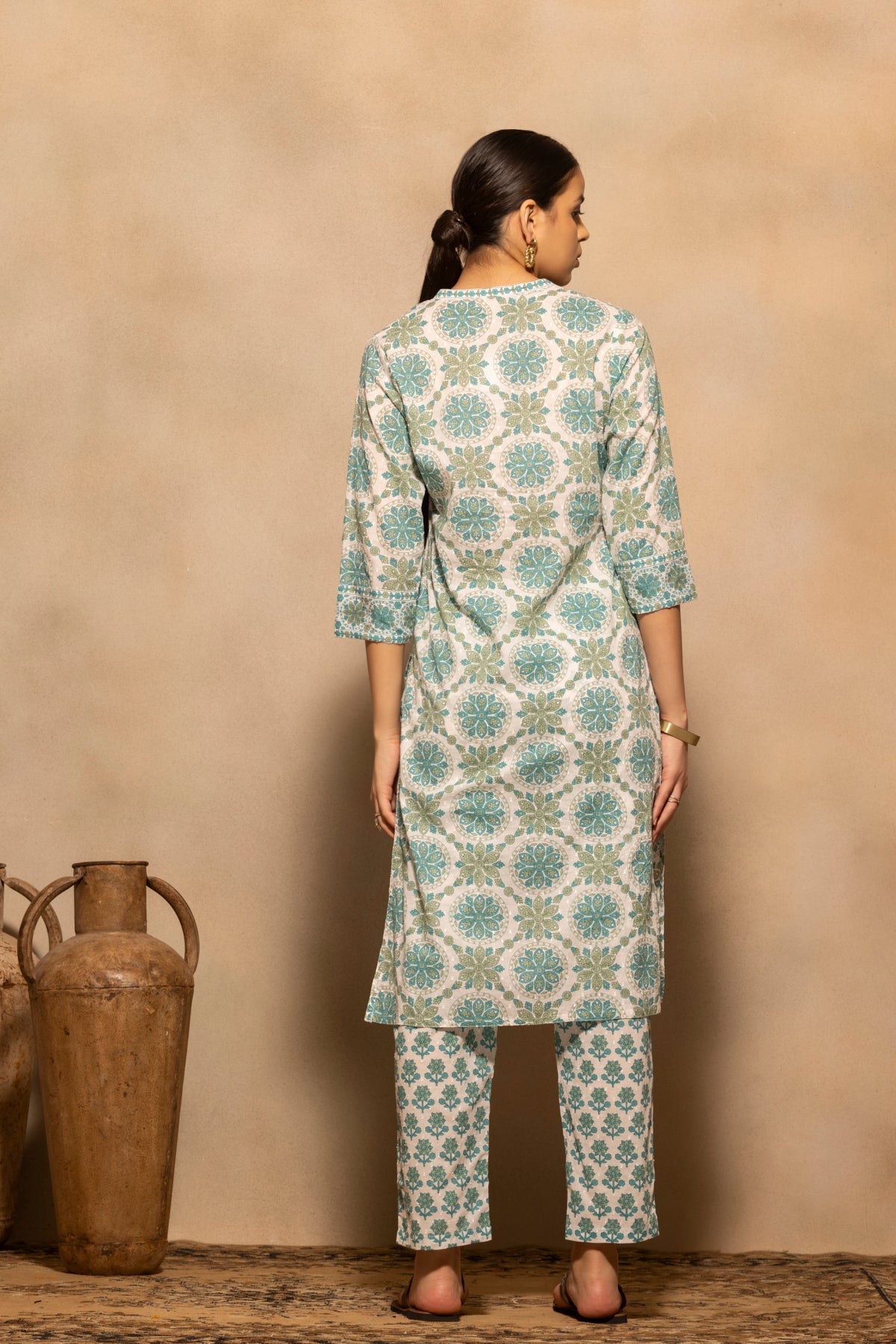 White Printed Kurta 3 Pcs Set