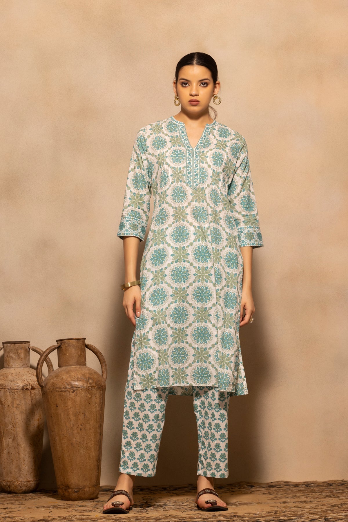 White Printed Kurta 3 Pcs Set